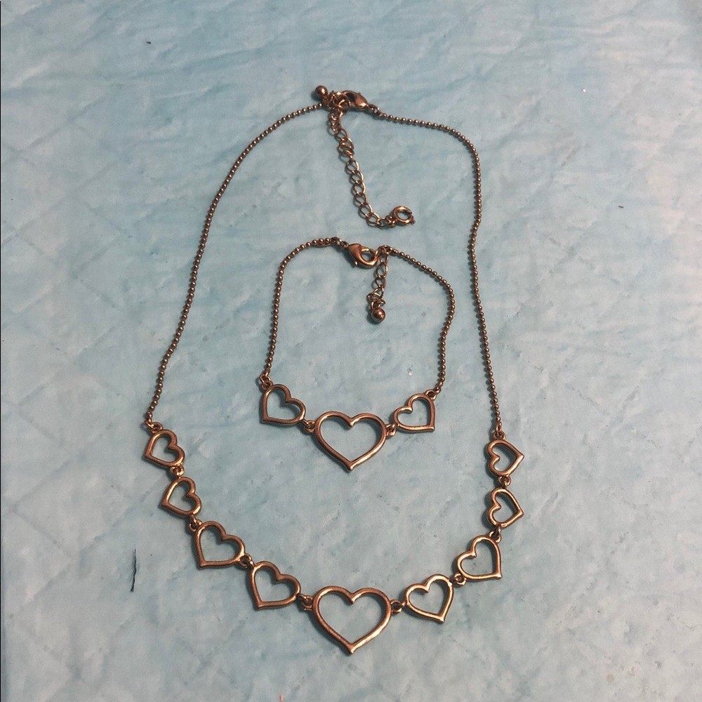 Avon Rose Gold Open Heart Necklace and Bracelet Set